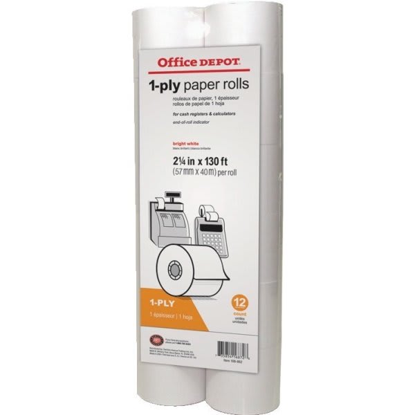 Office Depot® White 1Ply Paper Roll 150', Case Of 100 HD Supply
