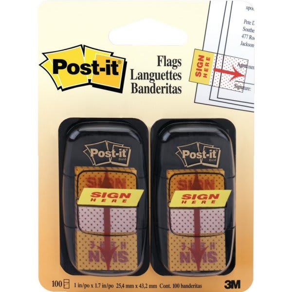 PostIt® Yellow Flags In Desk Grip Dispenser 1" x 17/10", Package Of
