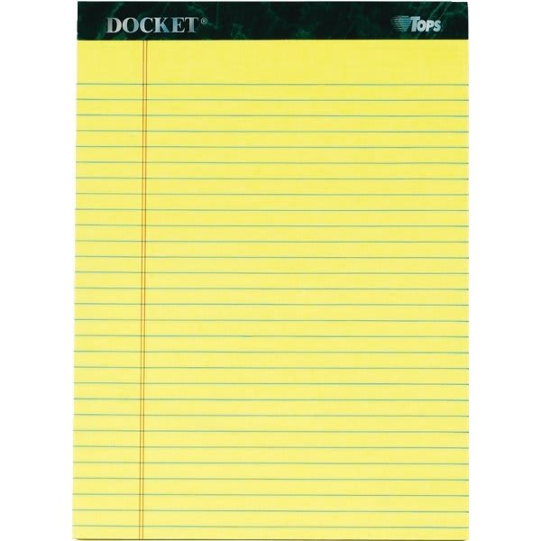 Tops® Docket Writing Pads, 8-1/2" X 11", Legal Ruled, Canary Yellow, Pack Of 12