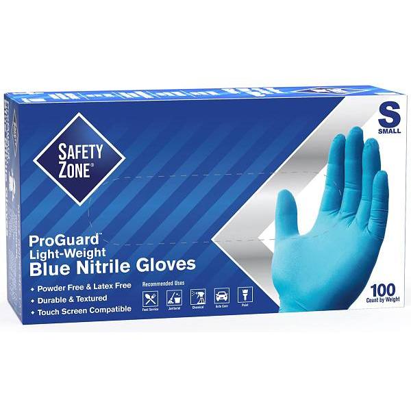 The Safety Zone Small Blue Powder-Free Nitrile Light-Weight Disposable Gloves, Package Of 100