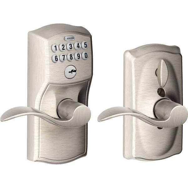Schlage Camelot Electric Keypad Door Lock With Accent Handle And Flex Lock (Satin Nickel)