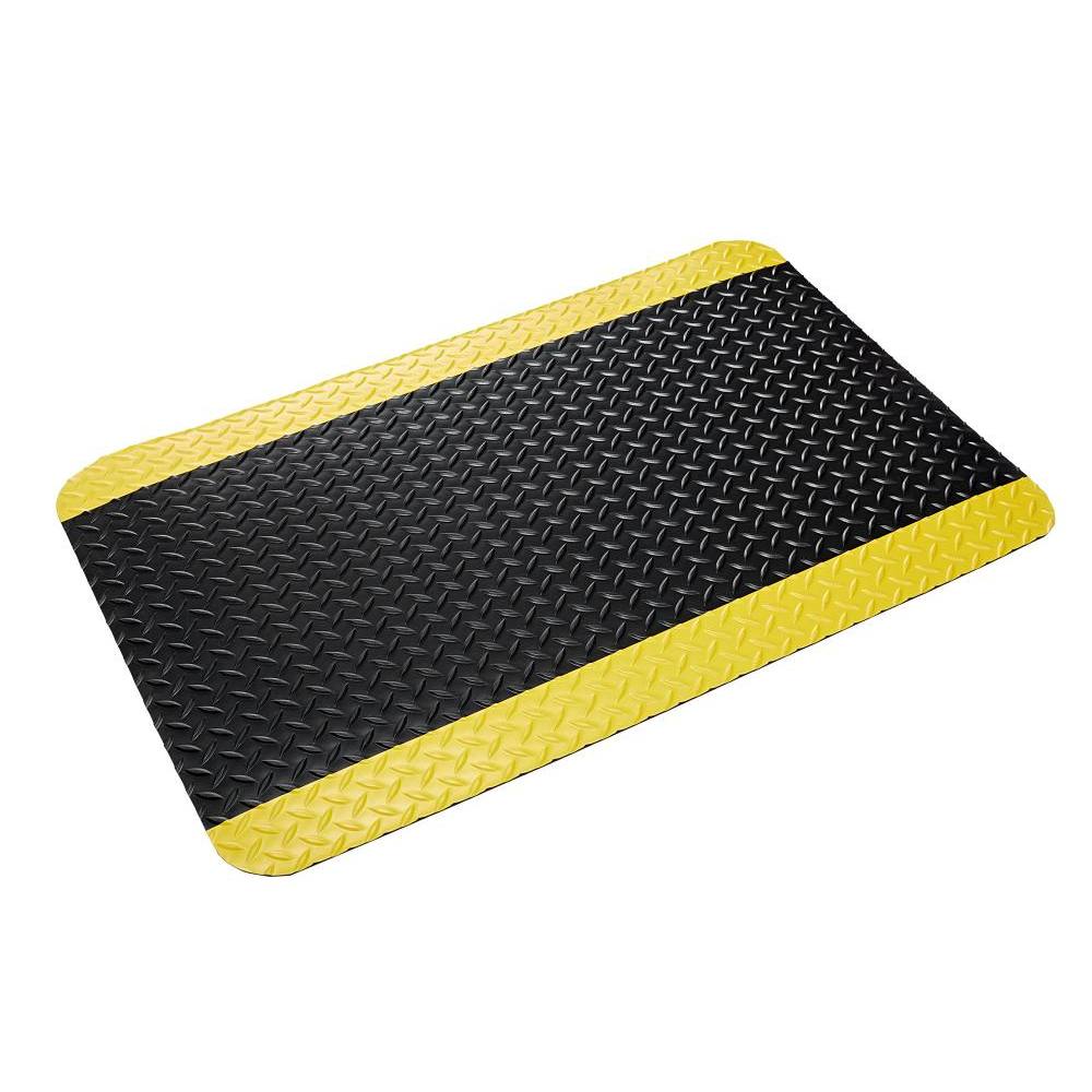 Crown 2 Ft. X 3 Ft. Industrial Deck Plate Anti-Fatigue Mat Black W/ Yellow Borders