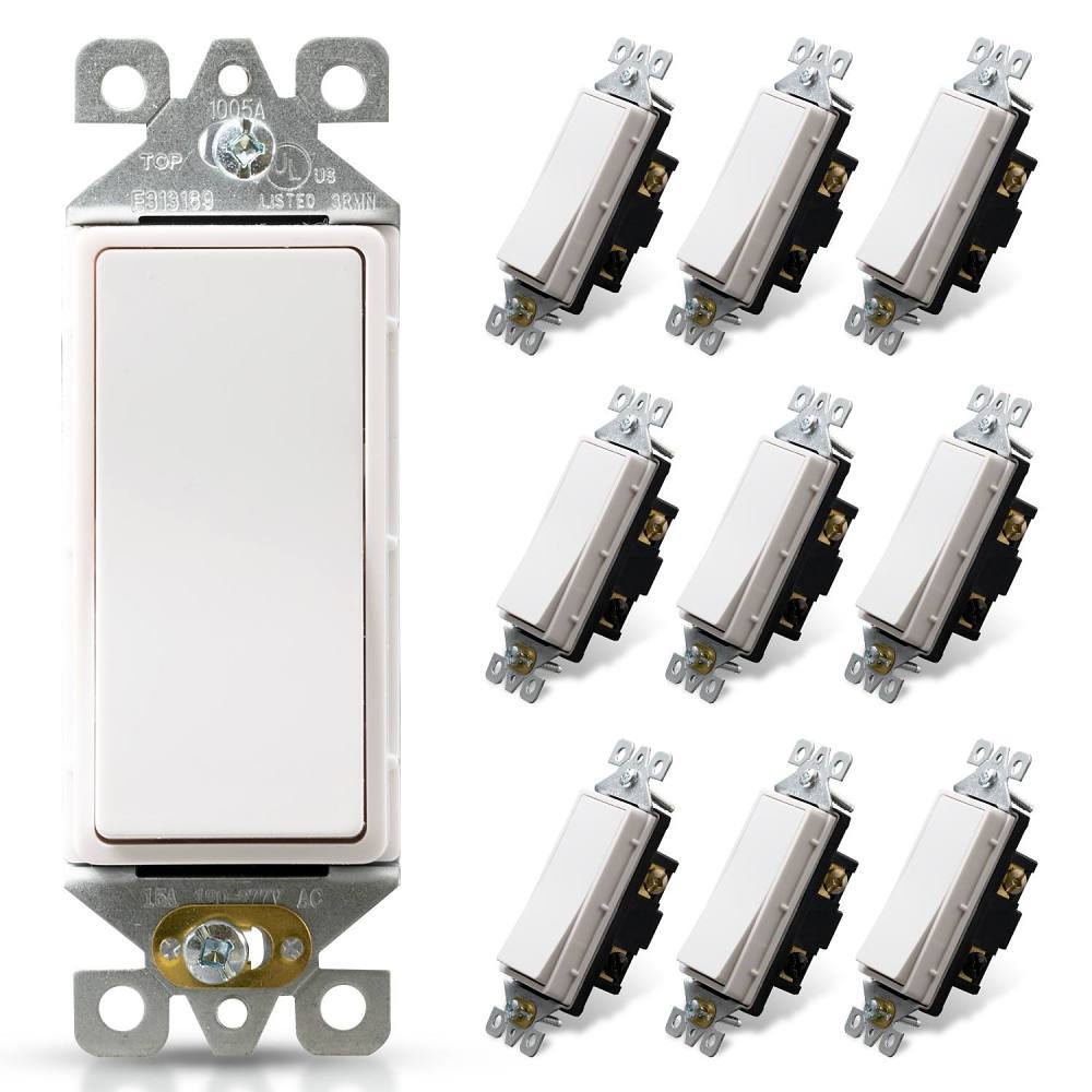 Maintenance Warehouse 15 Amp 3-Way Rocker Light Switch In White 10-Pack