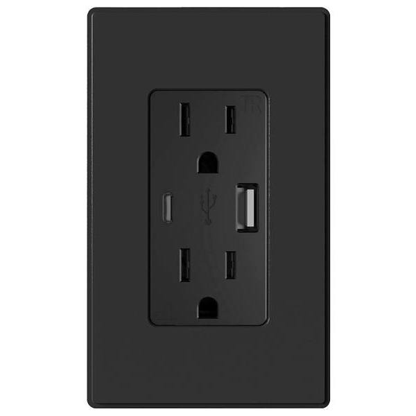 Maintenance Warehouse 15 Amp Duplex Receptacle With 1 Type A & 1 Type C USB Ports, Tamper Resistant, 4.2a, Black