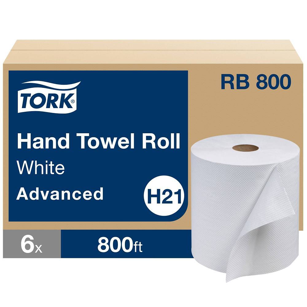 Tork Paper Hand Towel Roll, Advanced, 100% Recycled Fiber, White, H21 (6 Rolls X 800 Ft)