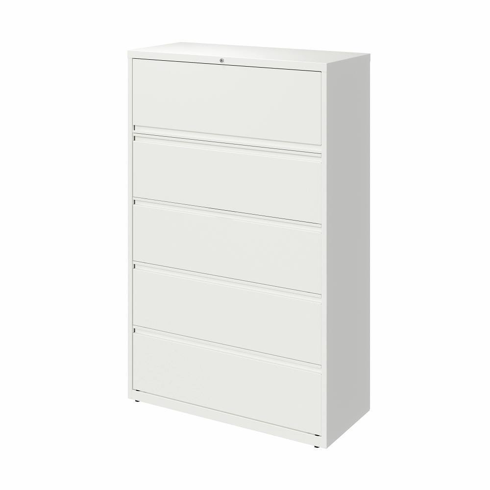 Hirsh 42 " Wd 5-Drawer Lateral File Cbnt, Wh, Posting Shelf & Binder Storage