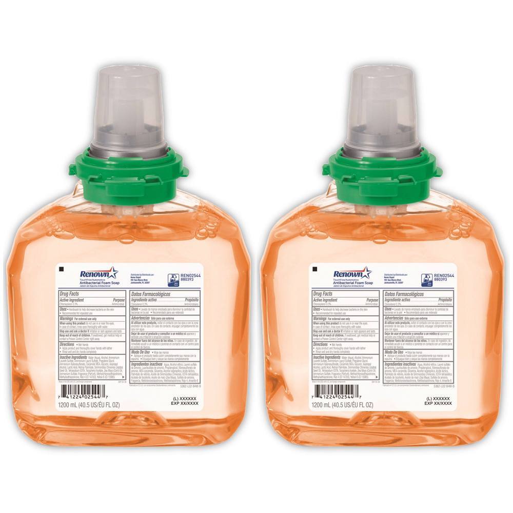 Renown Tfx 1200 mL Antibacterial Fruit Scent Foam Hand Soap Refill For Renown Tfx Dispensers, Case Of 2