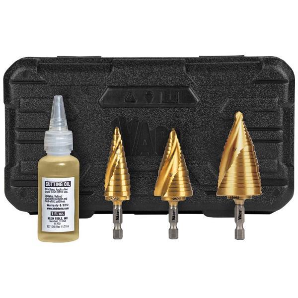 Klein Tools Step Bit Kit, Spiral Double-Fluted, Vaco, 3-Piece