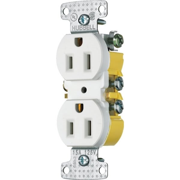 Hubbell® 15 Amp 125 Volt Self-Grounding Residential Straight Blade Duplex Standard Outlet (10-Pack) (White)