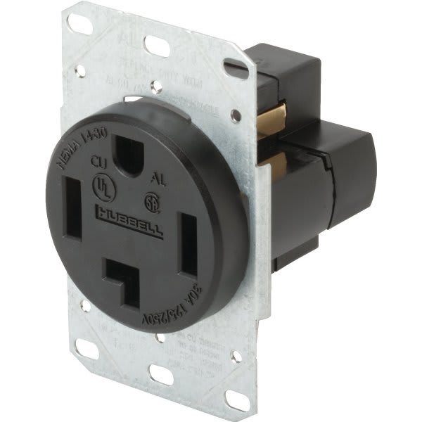 Hubbell® 30 Amp 125/250 Volt Self-Grounding Panel Mount Dryer/Range Standard Outlet (Black)