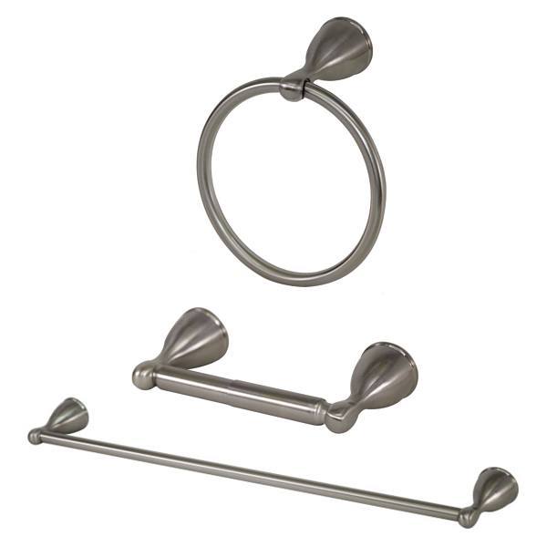Seasons Anchor Point 24" Brushed Nickel Towel Bar, Tollet Paper Holder, Towel Ring 3 Piece Kit