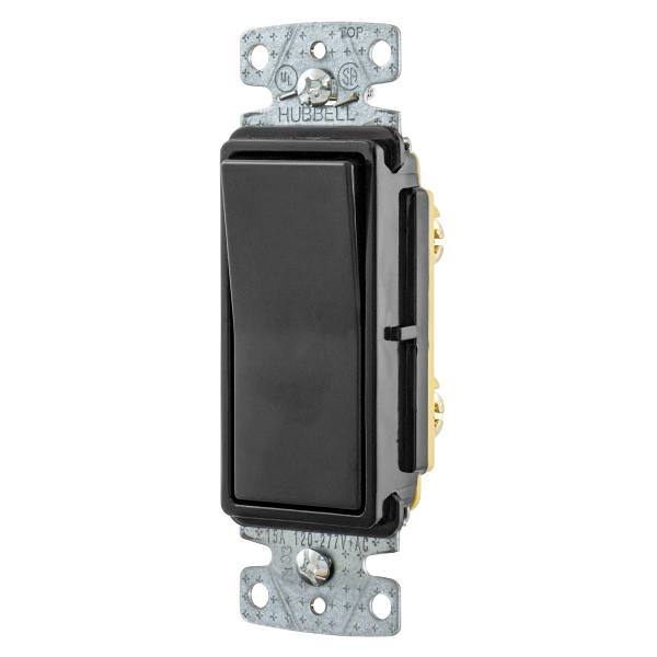 Hubbell Wiring® Single Pole 15a 120/277v Rocker Deco Switch Black Package Of 10