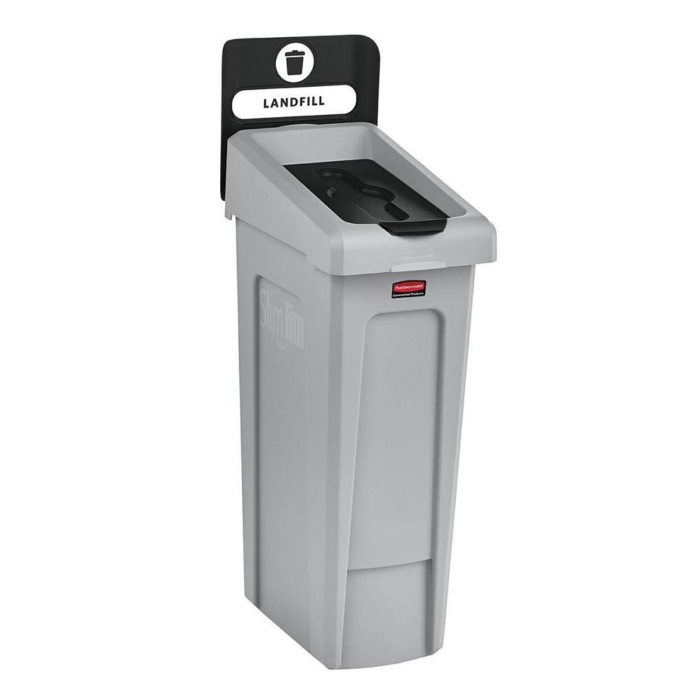 Rubbermaid Commercial Slim Jim 23 Gal. 1-Stream Landfill Bin For Recycling Station, Gray And Black