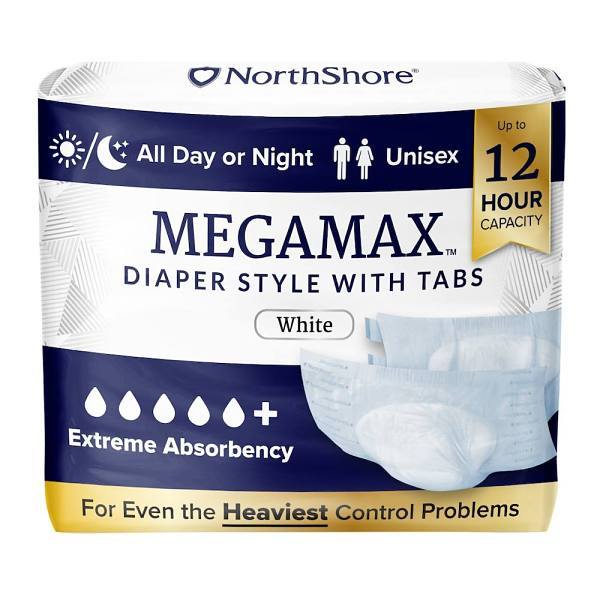 Northshore Megamax Overnight Adult Diaper Hvy Incontinence Wht XL Case Of 40