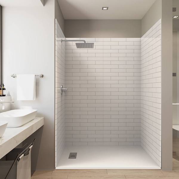 CASTICO 60"X32"X84" Solid Composite Stone Alcove Shower Kit - Subway Walls
