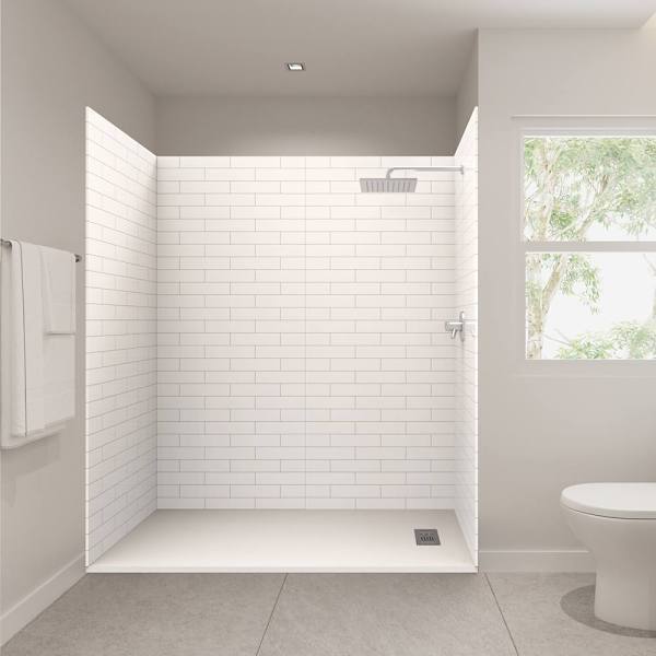 Castico 72x36x84" Solid Composite Stone Alcove Shower Kit Subway Walls