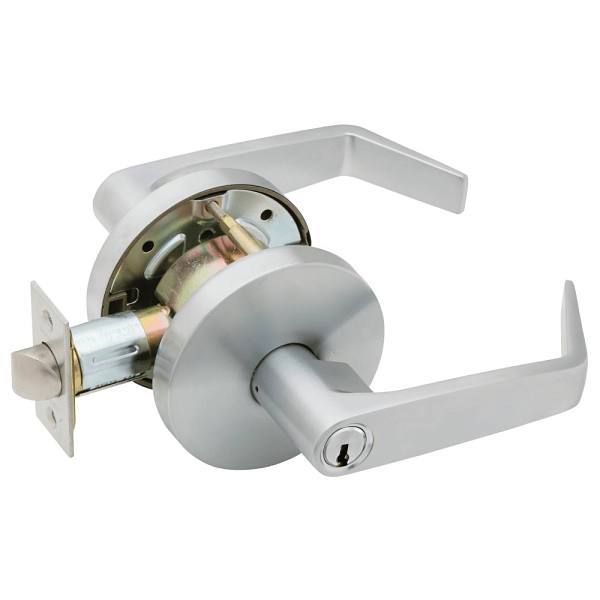 Falcon Grade 2 Entry Cylindrical Lock, Key In Lever, Dane Lever, Satin Chrome