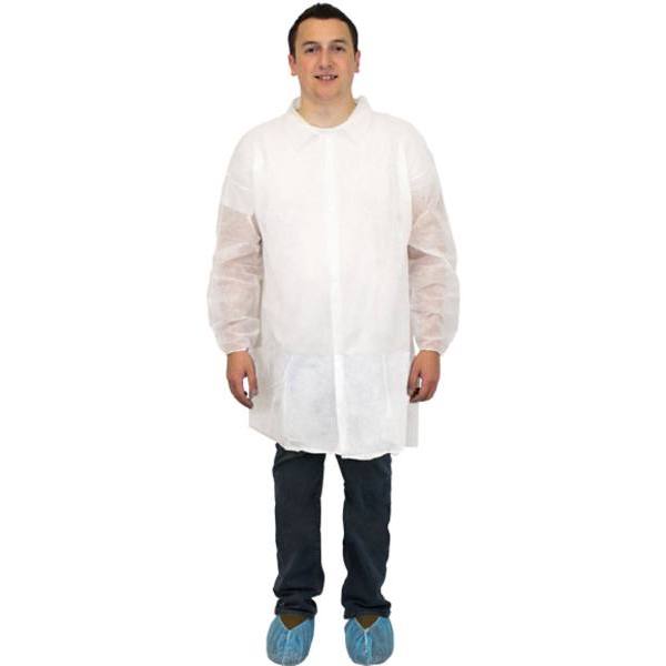 The Safety Zone Polylite® Labcoat Snp Frt No Pocket Ls Ec Wrst Wht XL Case Of 30