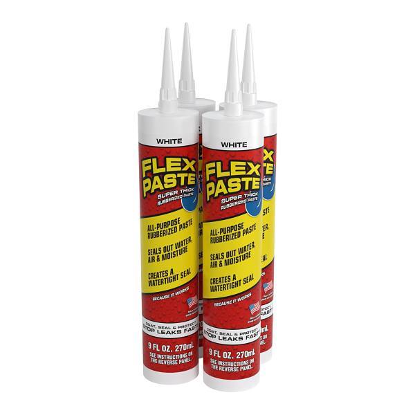 Flex Seal Flexible Watertight Multipurpose Sealant, White, 9 Oz Paste, Case Of 4