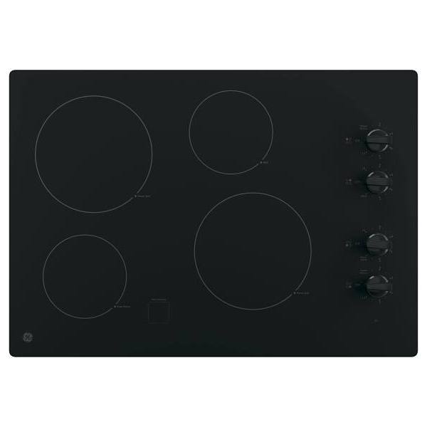 GE 30 In. 4 Burner Smooth Surface Radiant Electric Cooktop, Built-In Knob, Black, ADA