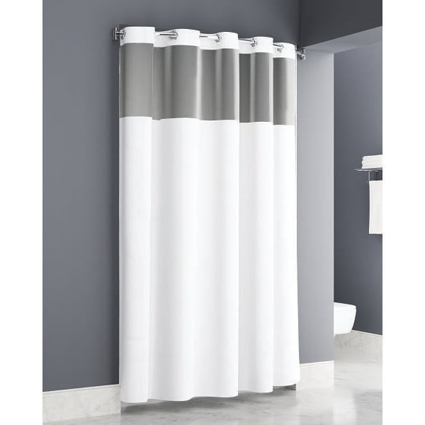 Zenna Traveler Collection Easy Hang ™ Plainweave White Shower Curtain 71x77 Window Hook With Waterproof Liner Attached - White