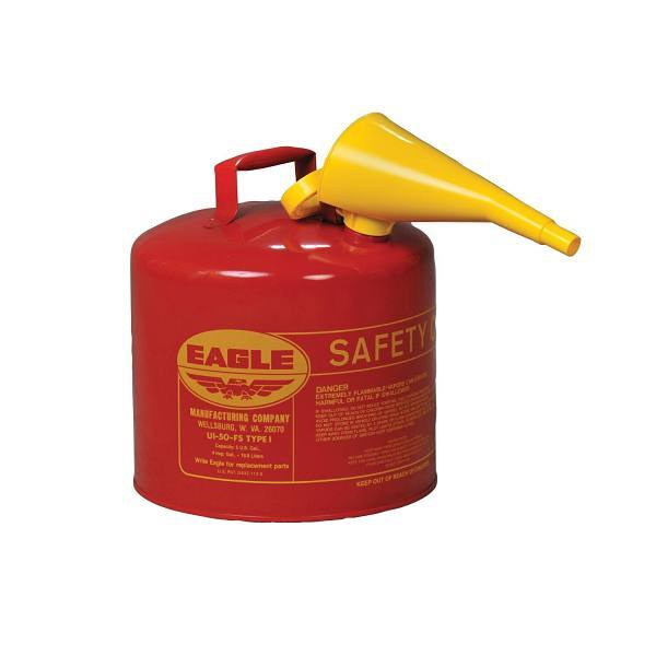 Eagle Type I Steel Safety Can For Flammables 5 Gal. W/Funnel Flame Arrester Red