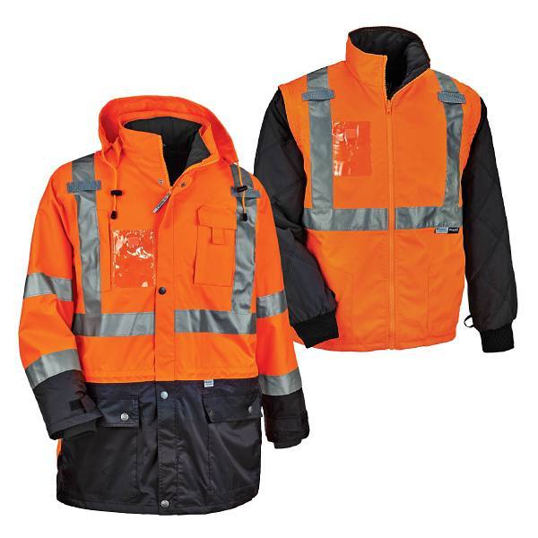 Ergodyne 8388 M Orange 4-In-1 Hi-Vis Winter Jacket Parka Black Bottom
