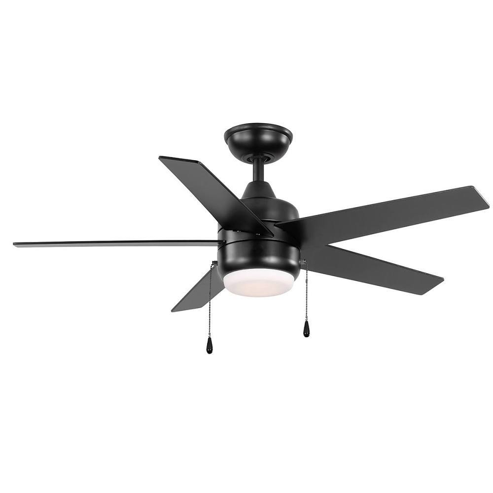 Seasons Quick Install Vega 44" Matte Black Indoor/Outdoor LED Ceiling Fan, Reversible Black/Caramel Mahogany 5-Blade