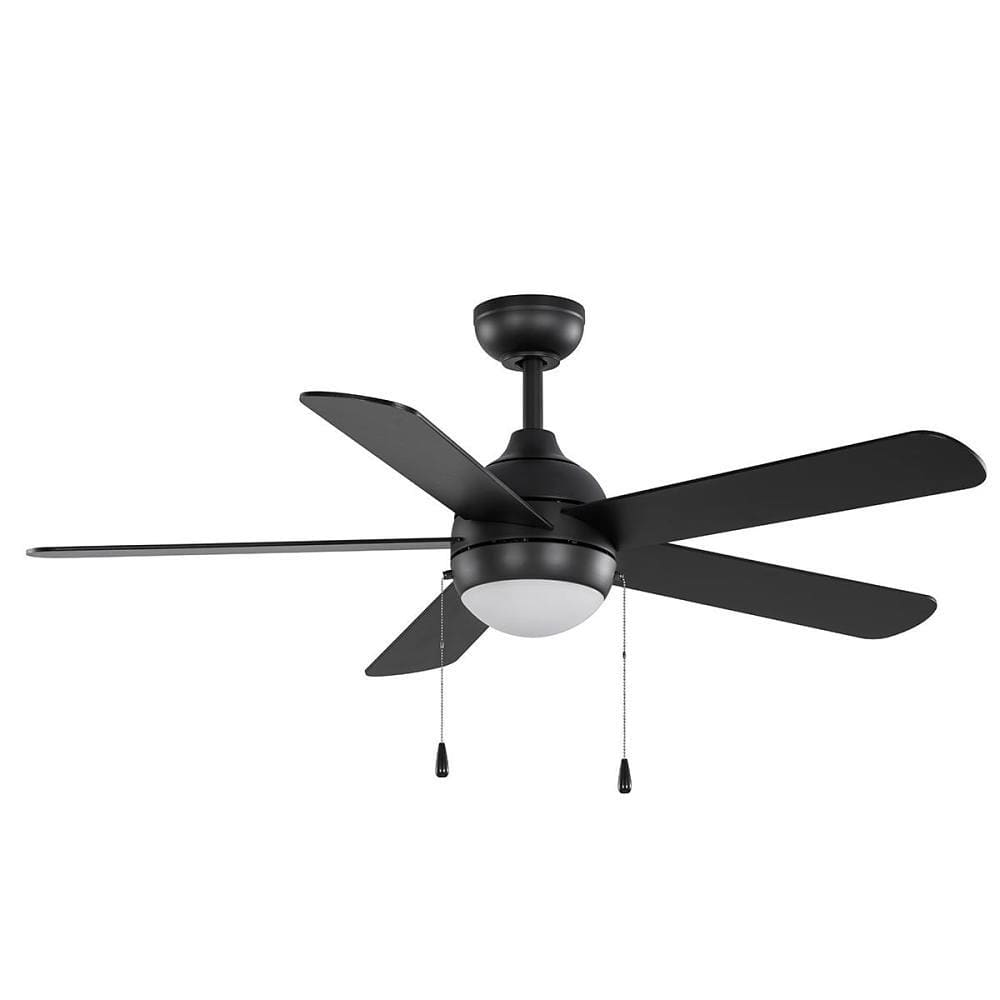 Seasons Quick Install Willard 52" Matte Black Indoor/Outdoor LED Ceiling Fan, Reversible Matte Black/Brown Oak 5-Blade