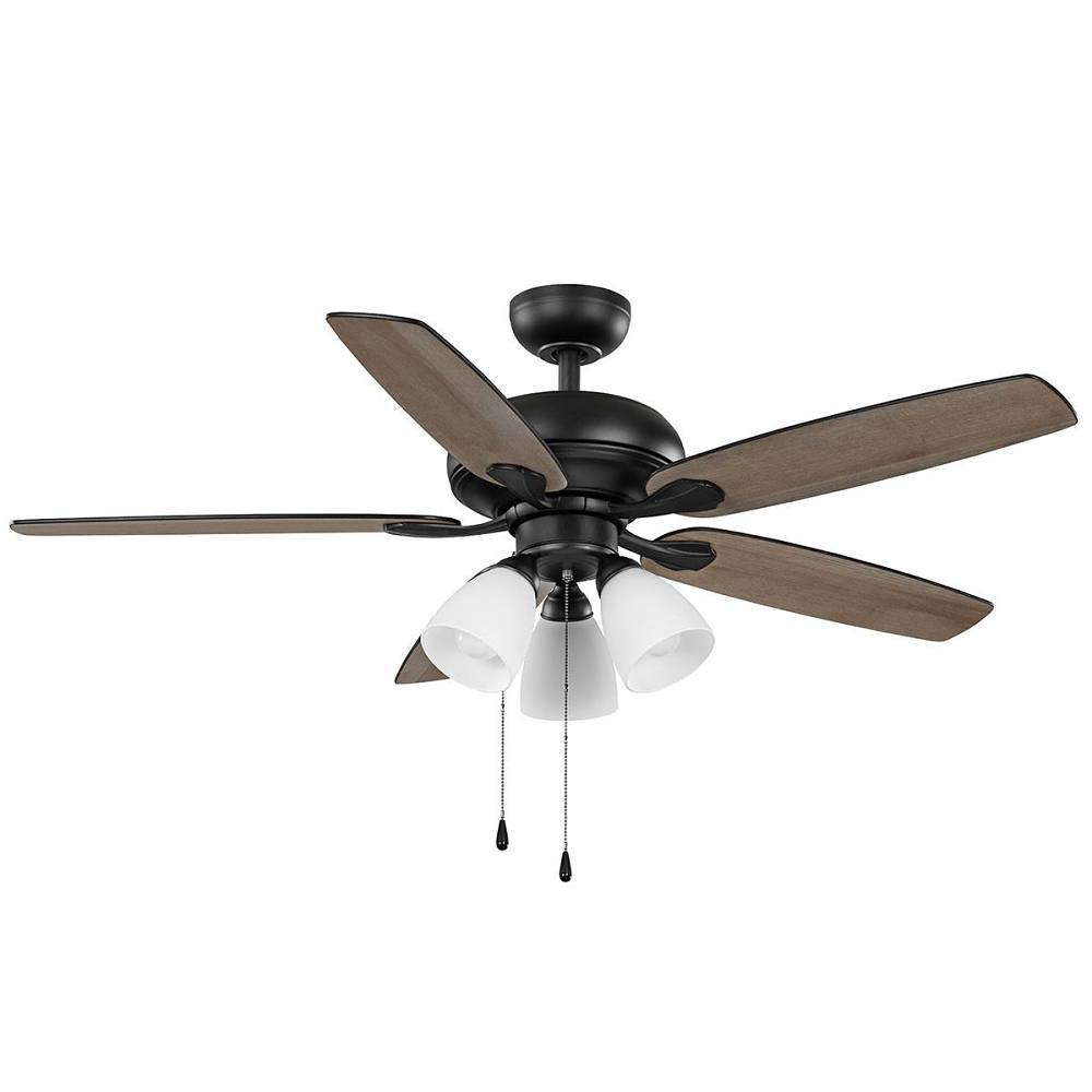 Seasons Wickford 52 In. Black Indoor 5 Blade LED Fan, Quick Install, Angled Mount, Blades Black, Oak