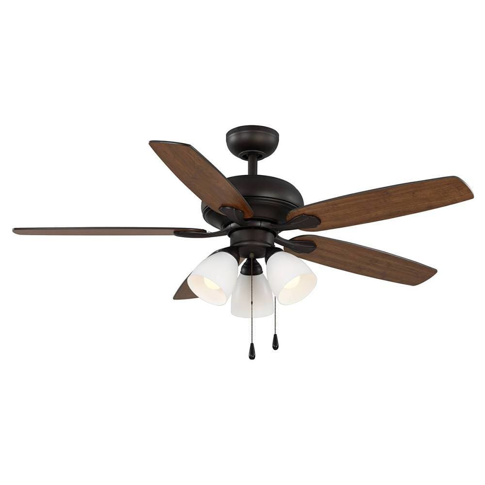 Seasons Quick Install Wickford 52" Oil Rubbed Bronze Indoor LED Ceiling Fan, Reversible Medium Cherry/Walnut 5-Blade