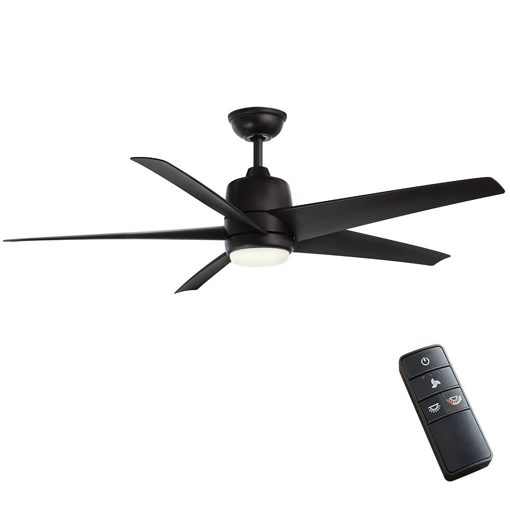 Seasons Vega 54 In. Matte Black Indoor/Outdoor 5 Blade LED Ceiling Fan, Quick Install, Angled Downrod Mount, Matte Black