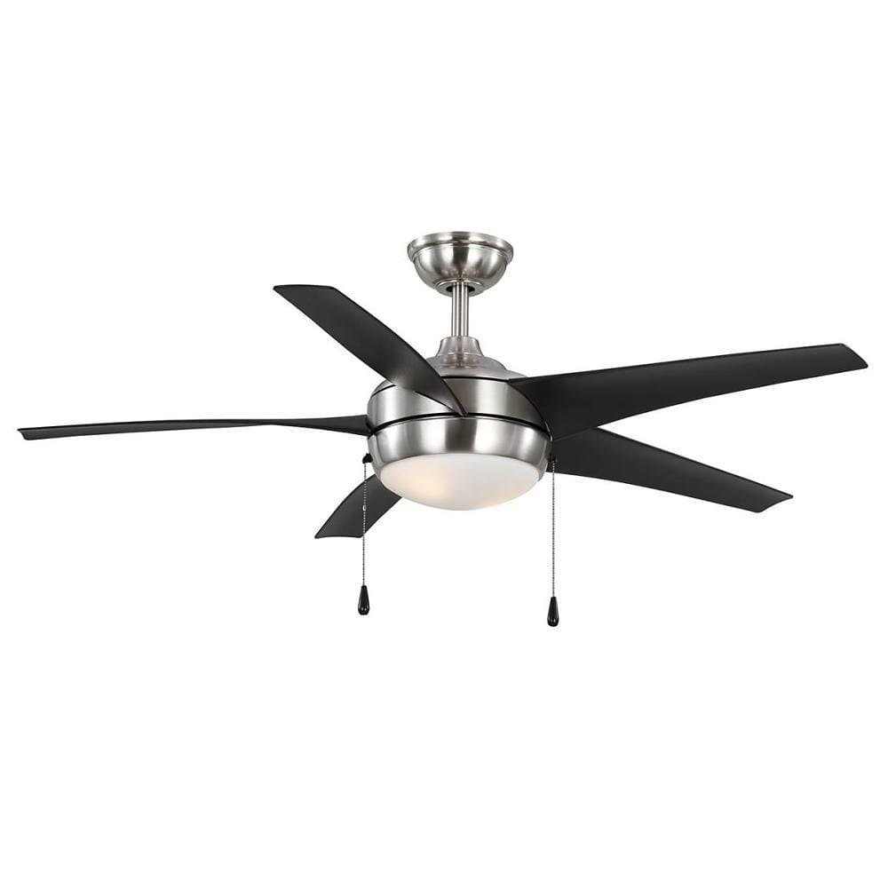 Seasons Quick Install Bryza 52" Brushed Nickel Indoor/Outdoor LED Ceiling Fan, Matte Black 5-Blade