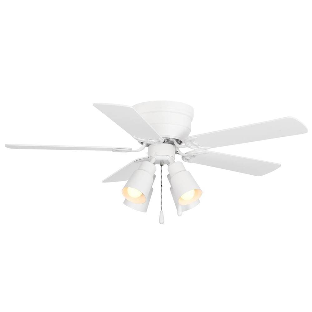 Seasons Quick Install Cabrillo 42" Matte White Indoor LED Ceiling Fan, Reversible Natural Washed Oak/Matte White 5-Blade