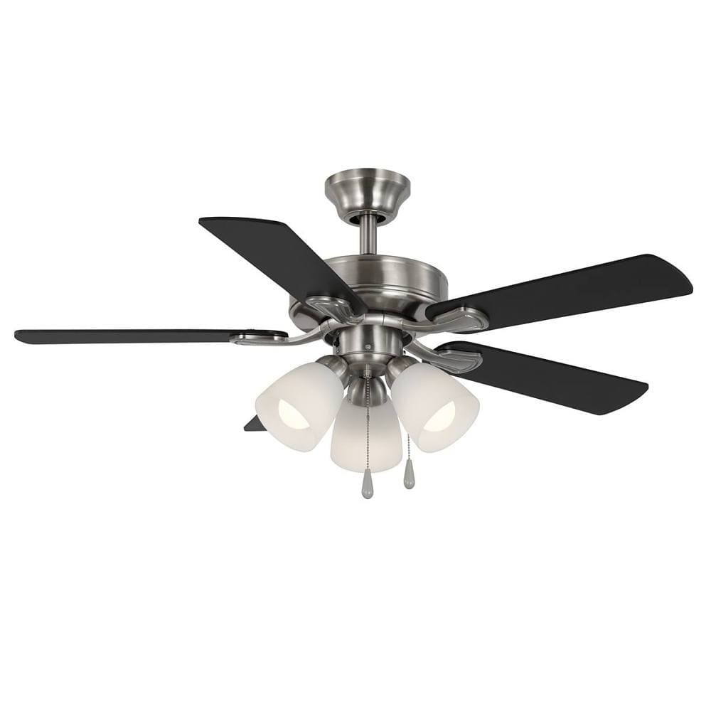 Seasons Torrena 42 In. Brushed Nickel Indoor 5 Blade LED Ceiling Fan, Quick Install, Angled Mount, Blades Maple, Black