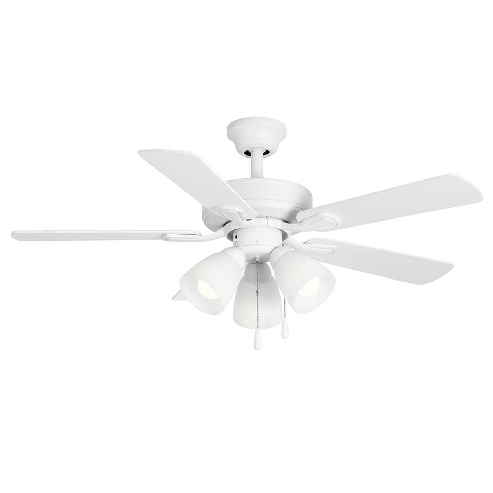 Seasons Quick Install Torrena 42" Matte White Indoor LED Ceiling Fan, Reversible Natural Washed Oak/Matte White 5-Blade
