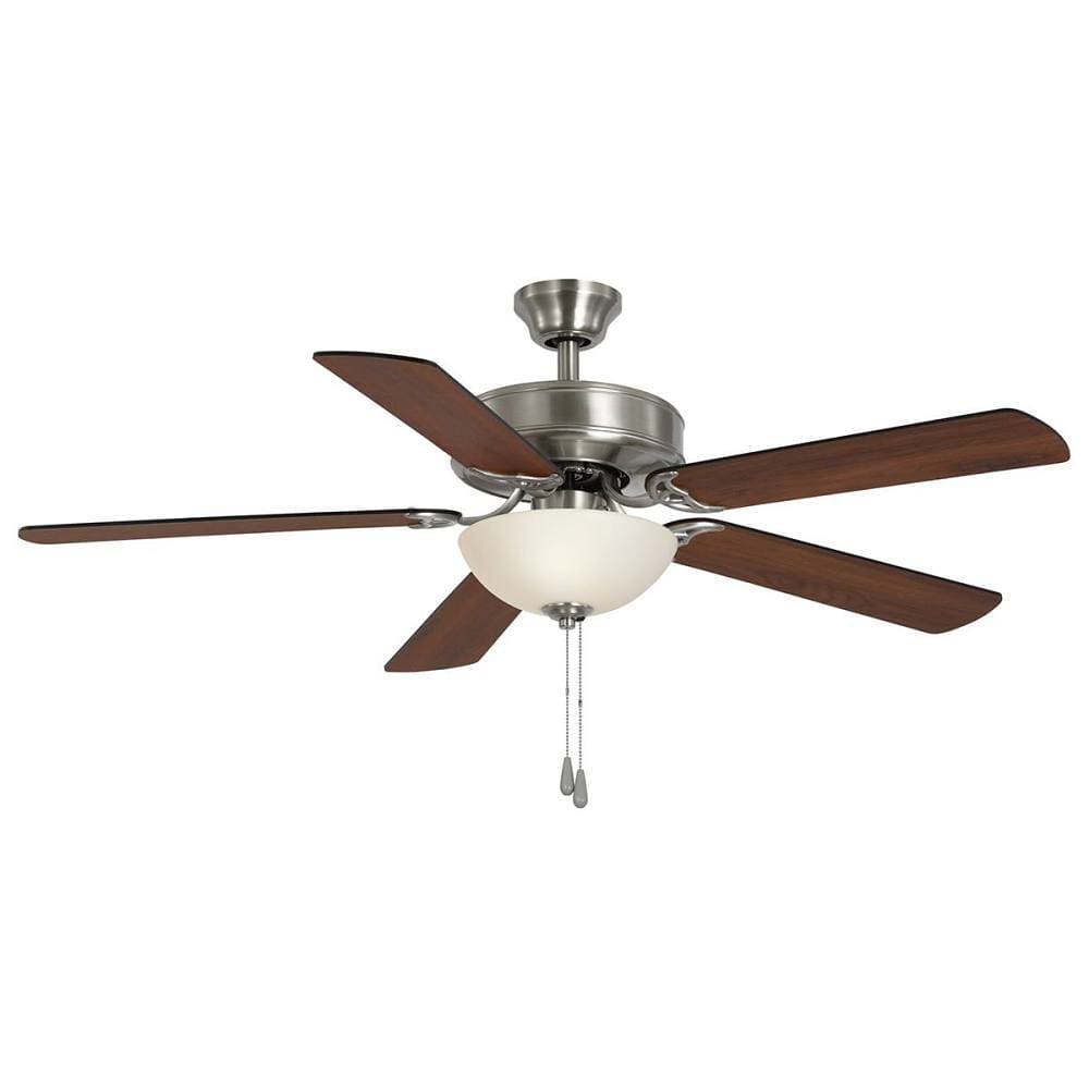 Seasons Quick Install Rickshore 52" Brushed Nickel Indoor LED Ceiling Fan, Reversible Walnut/Maple 5-Blade