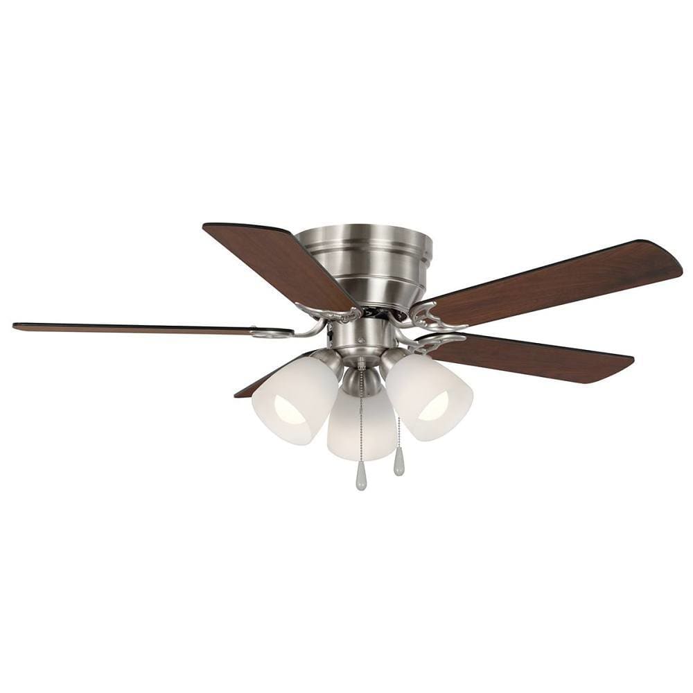 Seasons Pantona 42 In. Brushed Nickel Indoor 5 Blade LED Ceiling Fan, Quick Install, Flush Mount, Blades Oak, Walnut