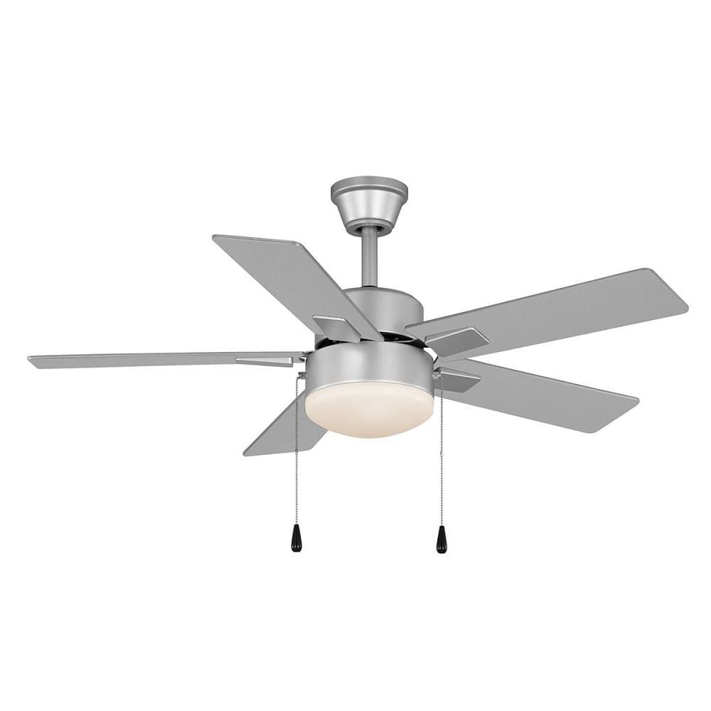 Seasons Quick Install Ozark 44" Silver Indoor/Outdoor LED Ceiling Fan, Reversible White Oak/Deep Silver 5-Blade