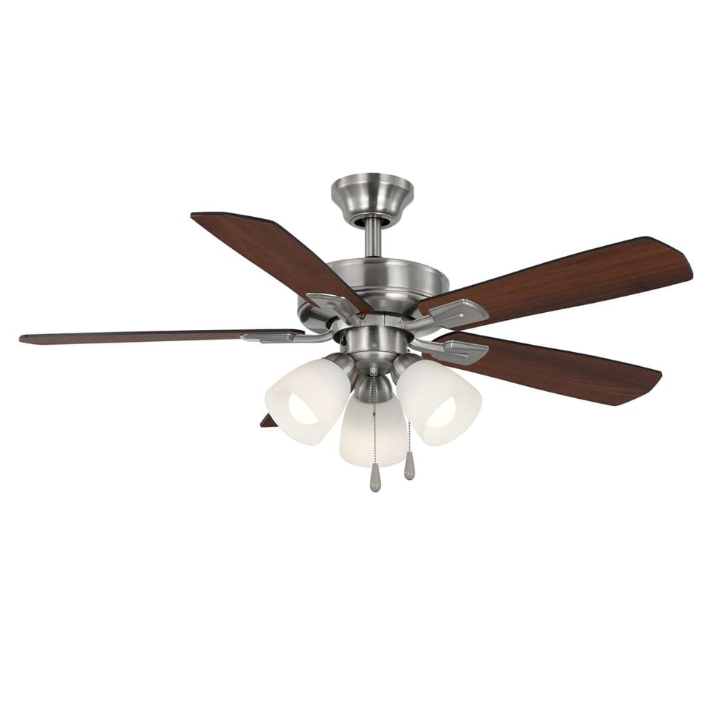 Seasons Quick Install Sinclair 44" Brushed Nickel Indoor LED Ceiling Fan, Reversible Walnut/Maple 5-Blade