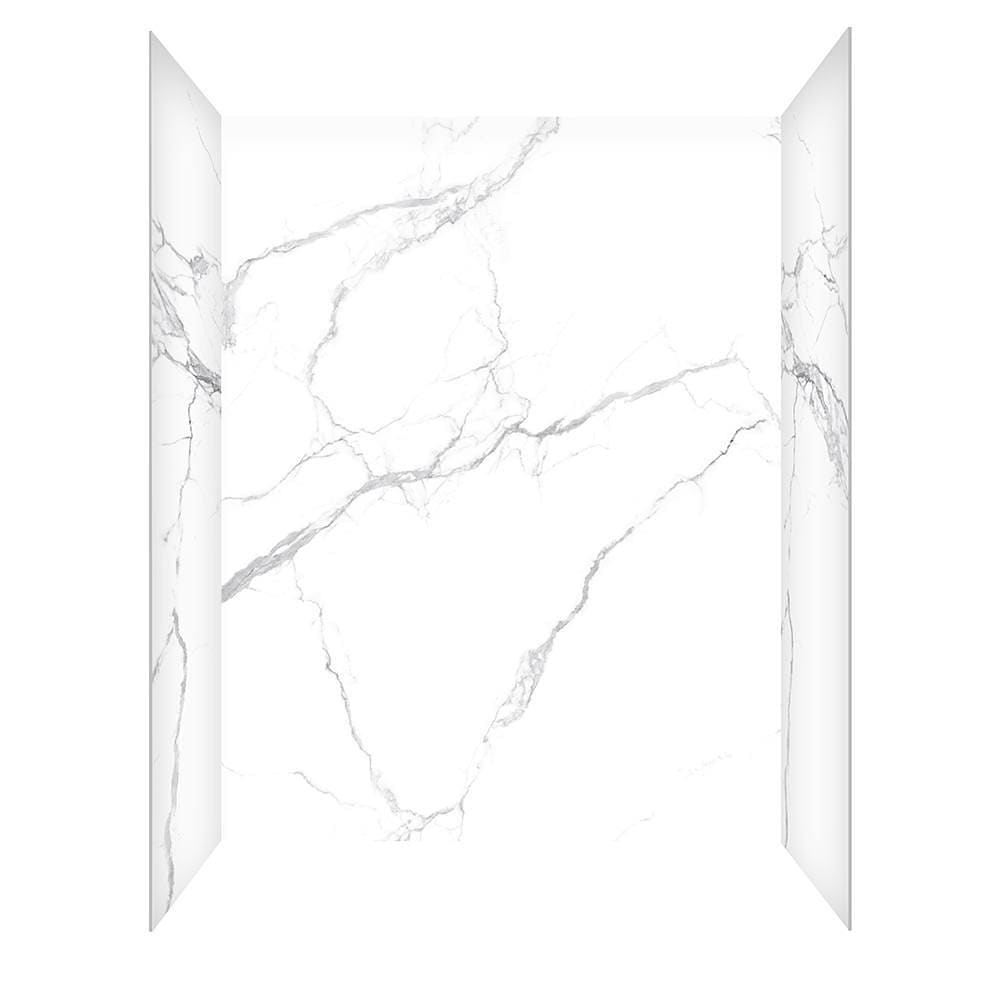 Seasons 60 In. W X 32 In. D X 78 In. H 4-Piece Glue Up Alcove Tub Wall Smooth, Marble Pattern, White