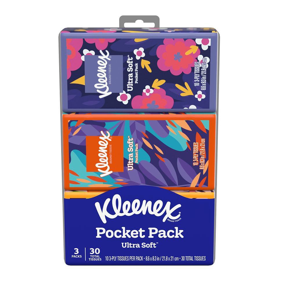 On The Go Packs Facial Tissues, 3-Ply, White, 10 Sheets/Pouch, 3 Pouches/Pack, 36 Packs/Carton