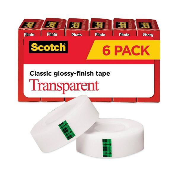 Scotch Transparent Tape 1" Core 0.75"X83.33 Ft Transparent Package Of 6