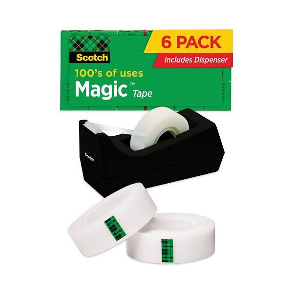 Magic Tape Desktop Dispenser Value Pack, 1" Core, 0.75" X 83.33 Ft, Clear, 6/Pack