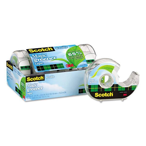 Magic Greener Tape With Dispenser, 1" Core, 0.75" X 50 Ft, Clear, 6/Pack