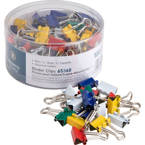Business Source Mini Binder Clip Assorted Colors Package Of 100