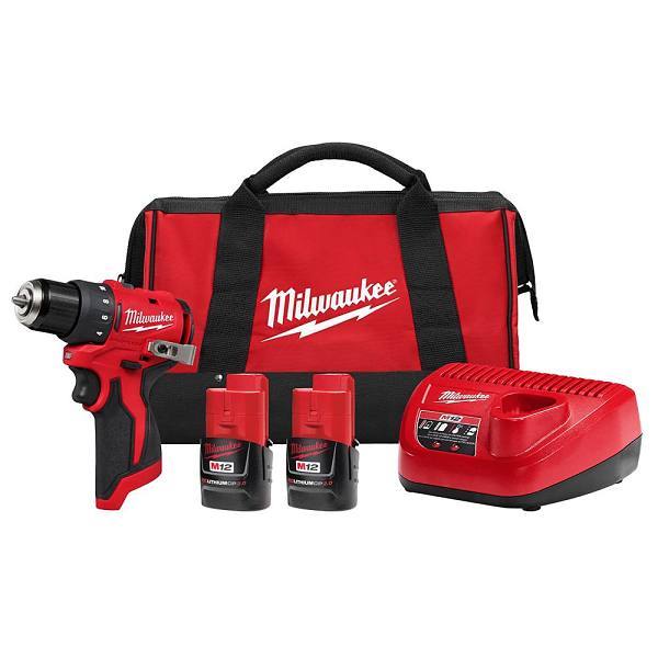 Milwaukee M12 12v Brushless Cordless 3/8 In. Subcompact Drill/Driver Kit With 2.0ah Batteries, Charger, And Bag