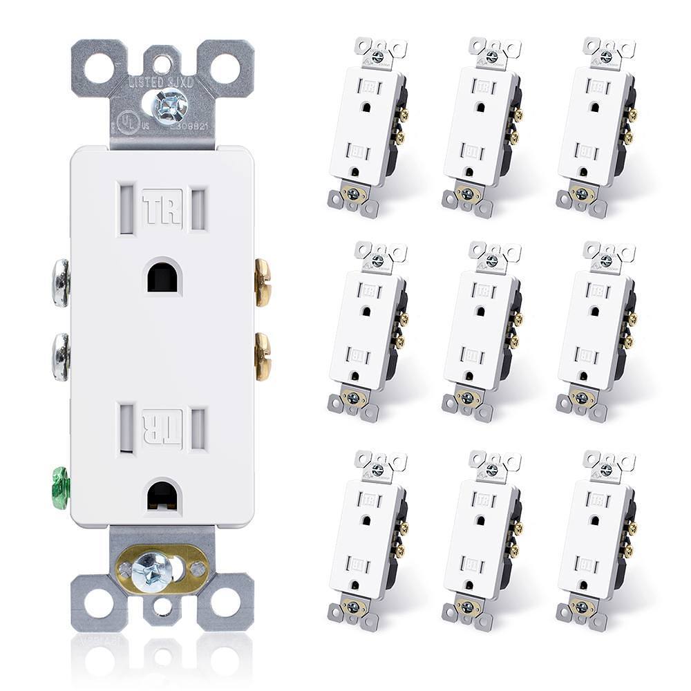 Maintenance Warehouse 15 Amp 125-Volt Tamper-Resistant Decorator Receptacle In White 10-Pack