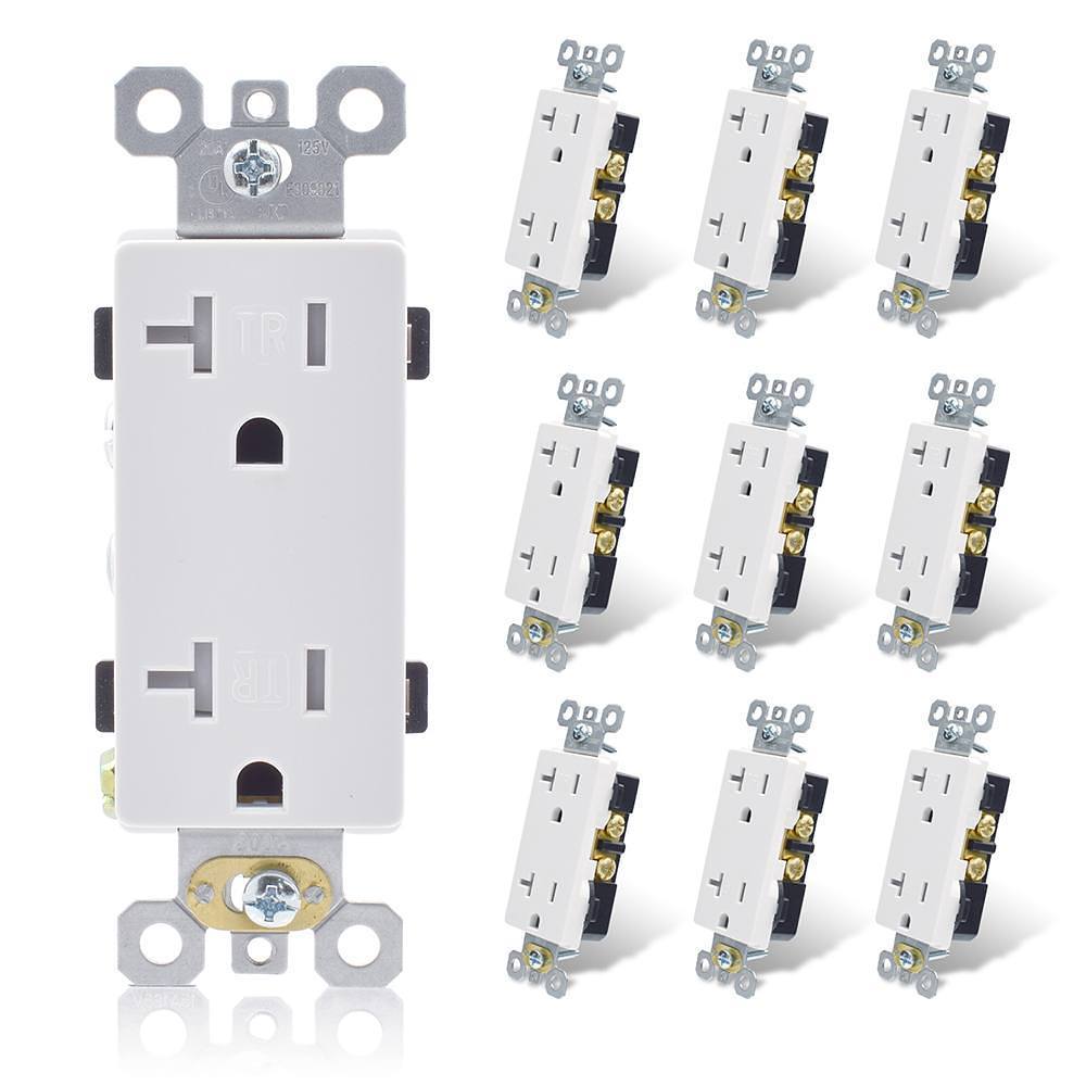 Maintenance Warehouse 20 Amp 125-Volt Tamper-Resistant Decorator Receptacle In White 10-Pack