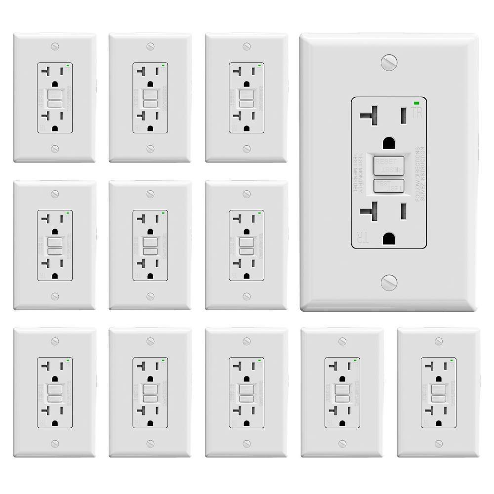 Maintenance Warehouse 20 Amp 125-Volt Tamper-Resistant Self-Test Gfci Receptacle With Wall Plate In White 12-Pack